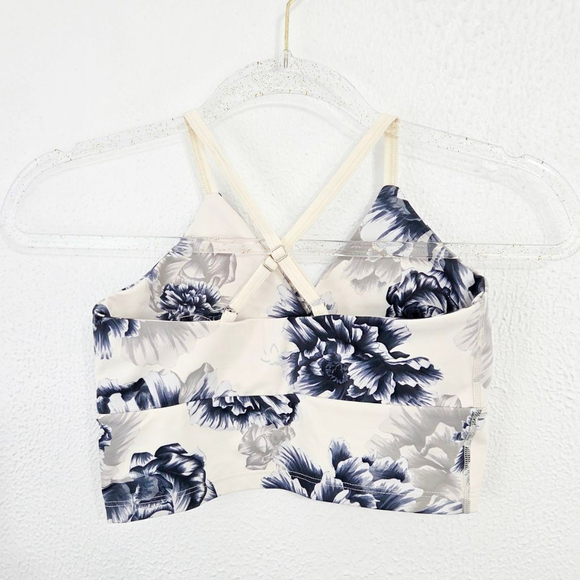 Beyond Yoga olympus floral sports bra ivory navy gray women's size small S - Picture 2 of 5